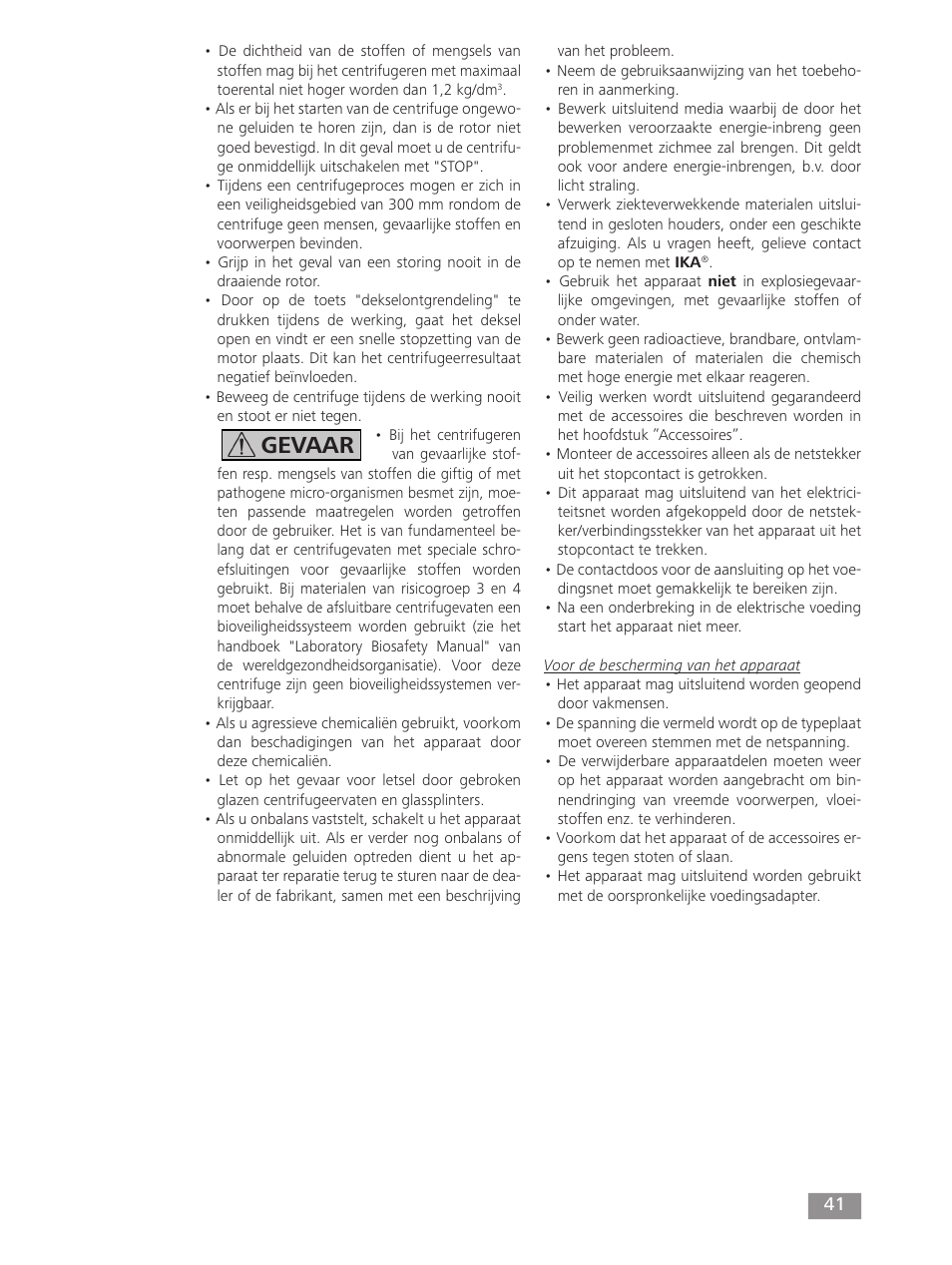 Gevaar | IKA mini G User Manual | Page 41 / 72
