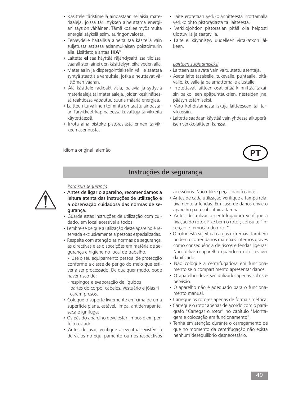 Instruções de segurança | IKA mini G User Manual | Page 49 / 72