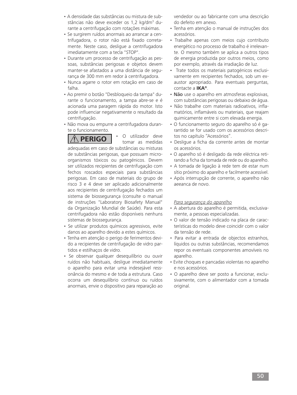 Perigo | IKA mini G User Manual | Page 50 / 72