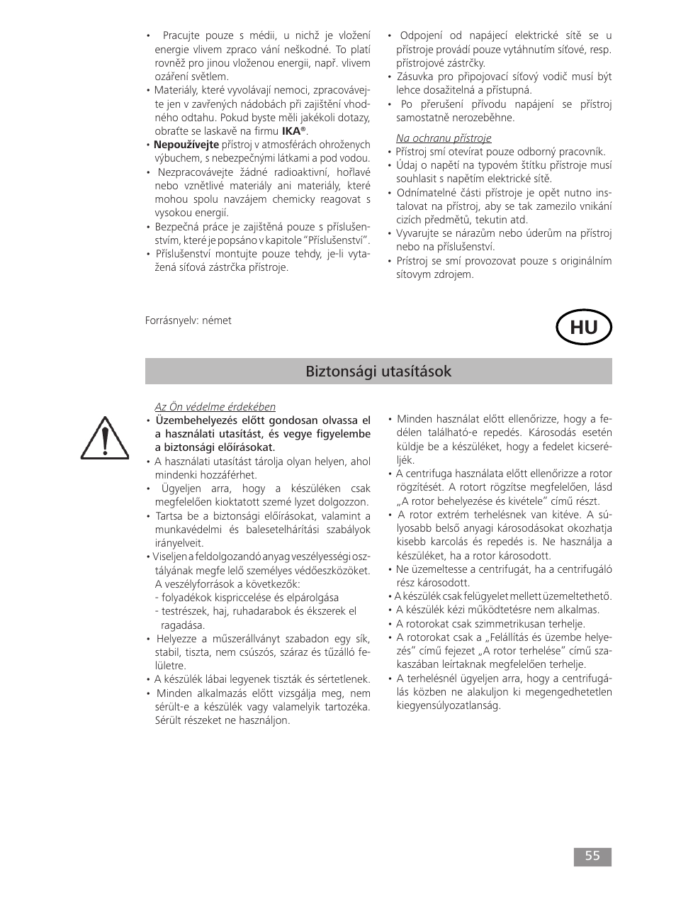 Biztonsági utasítások | IKA mini G User Manual | Page 55 / 72