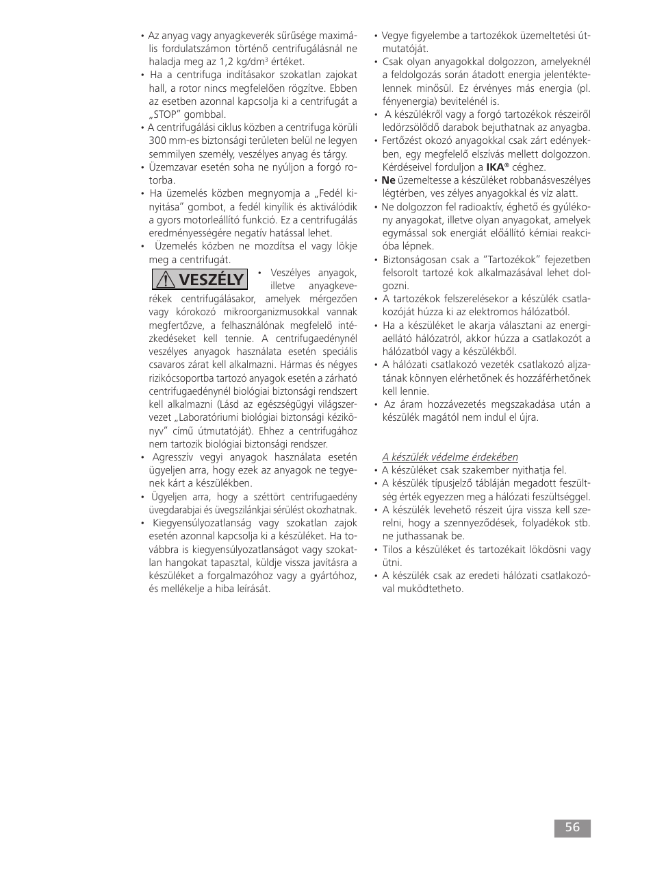 Veszély | IKA mini G User Manual | Page 56 / 72