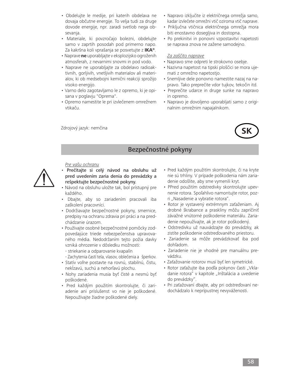 Bezpečnostné pokyny | IKA mini G User Manual | Page 58 / 72