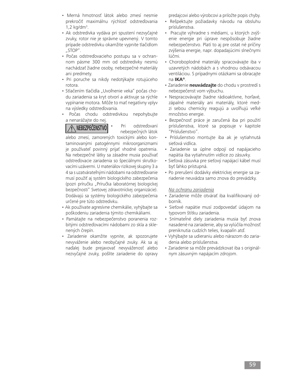Nebezpečenstvo | IKA mini G User Manual | Page 59 / 72