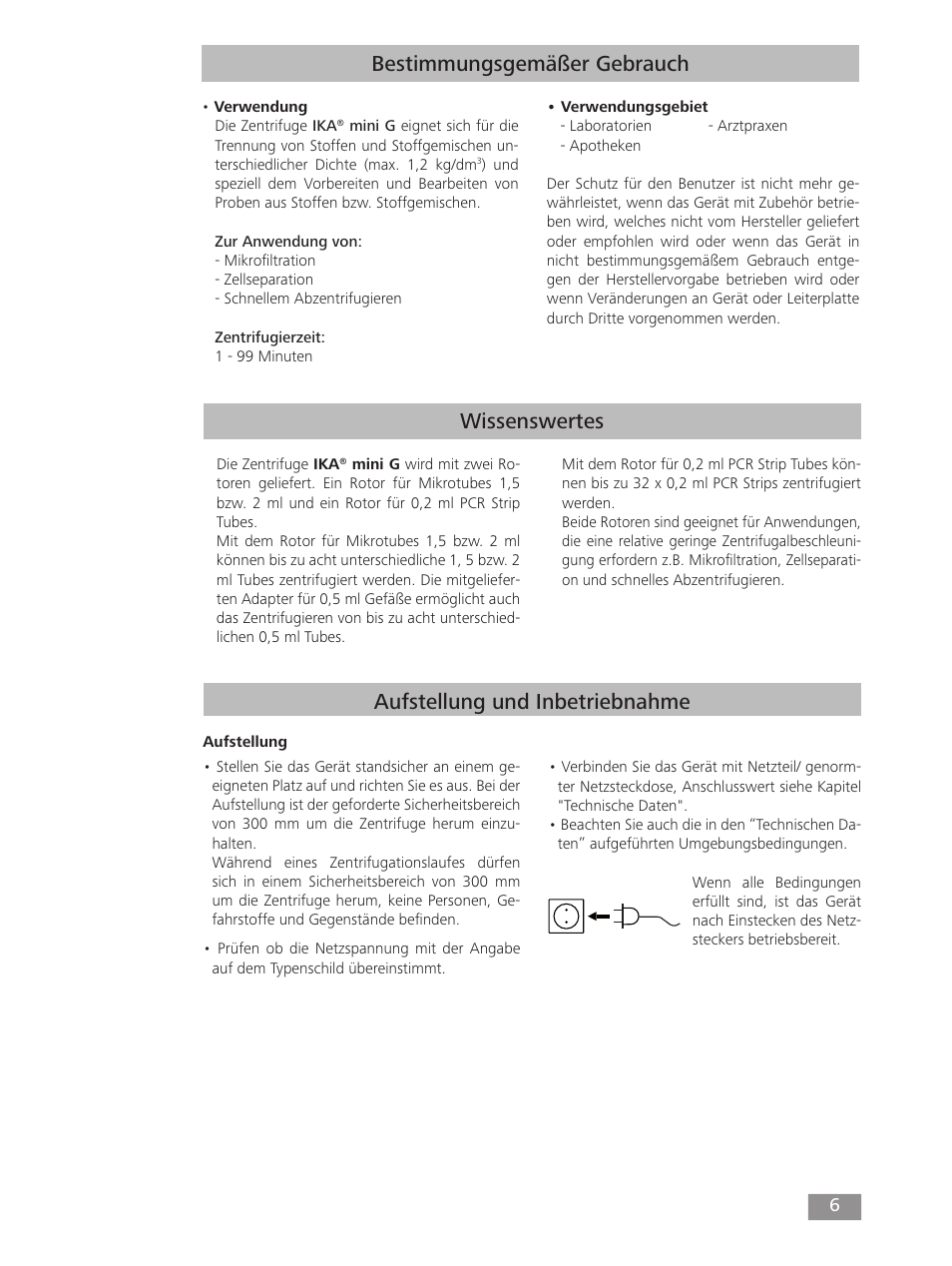 Wissenswertes, Aufstellung und inbetriebnahme, Bestimmungsgemäßer gebrauch | IKA mini G User Manual | Page 6 / 72