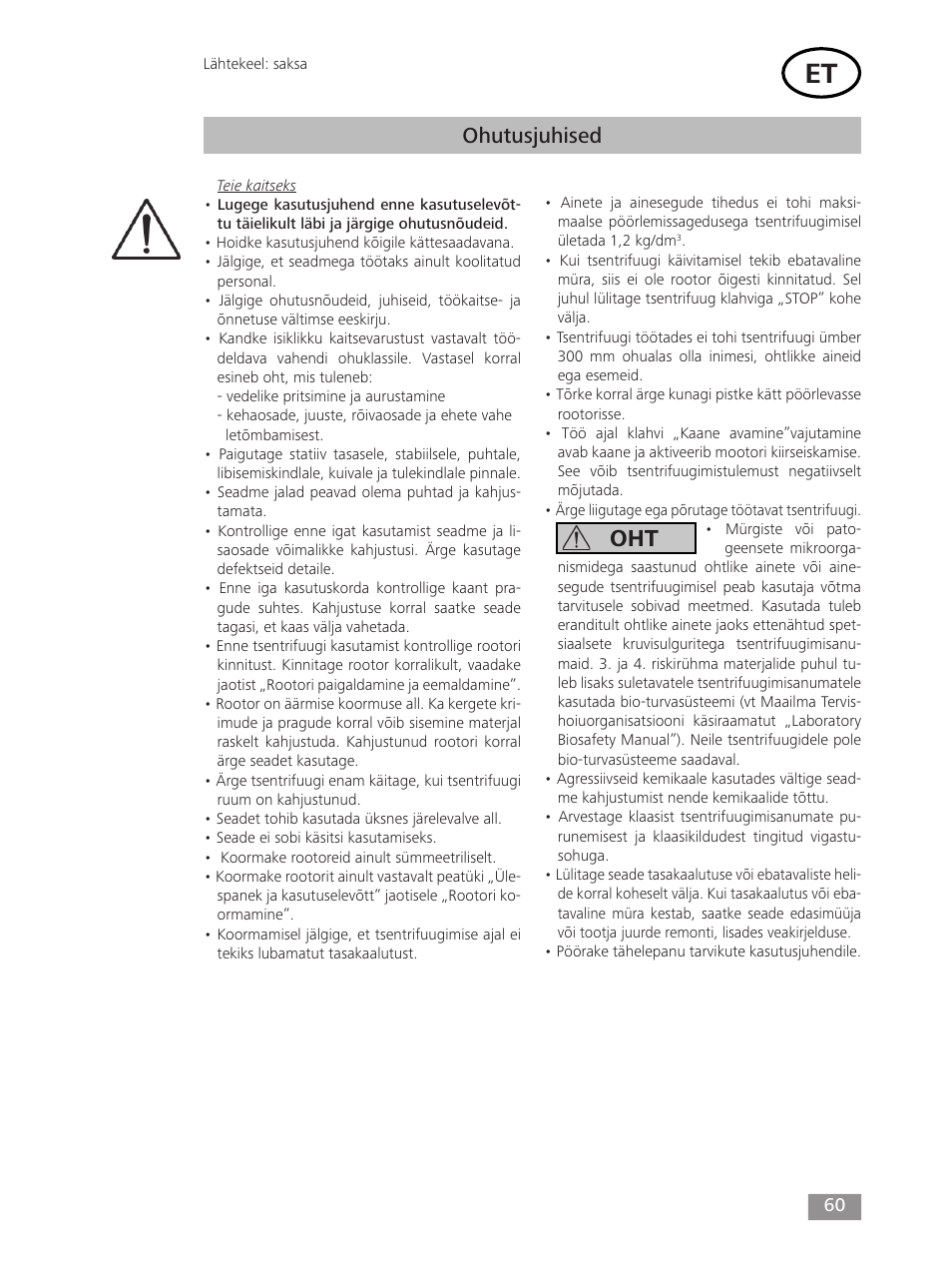 Ohutusjuhised | IKA mini G User Manual | Page 60 / 72