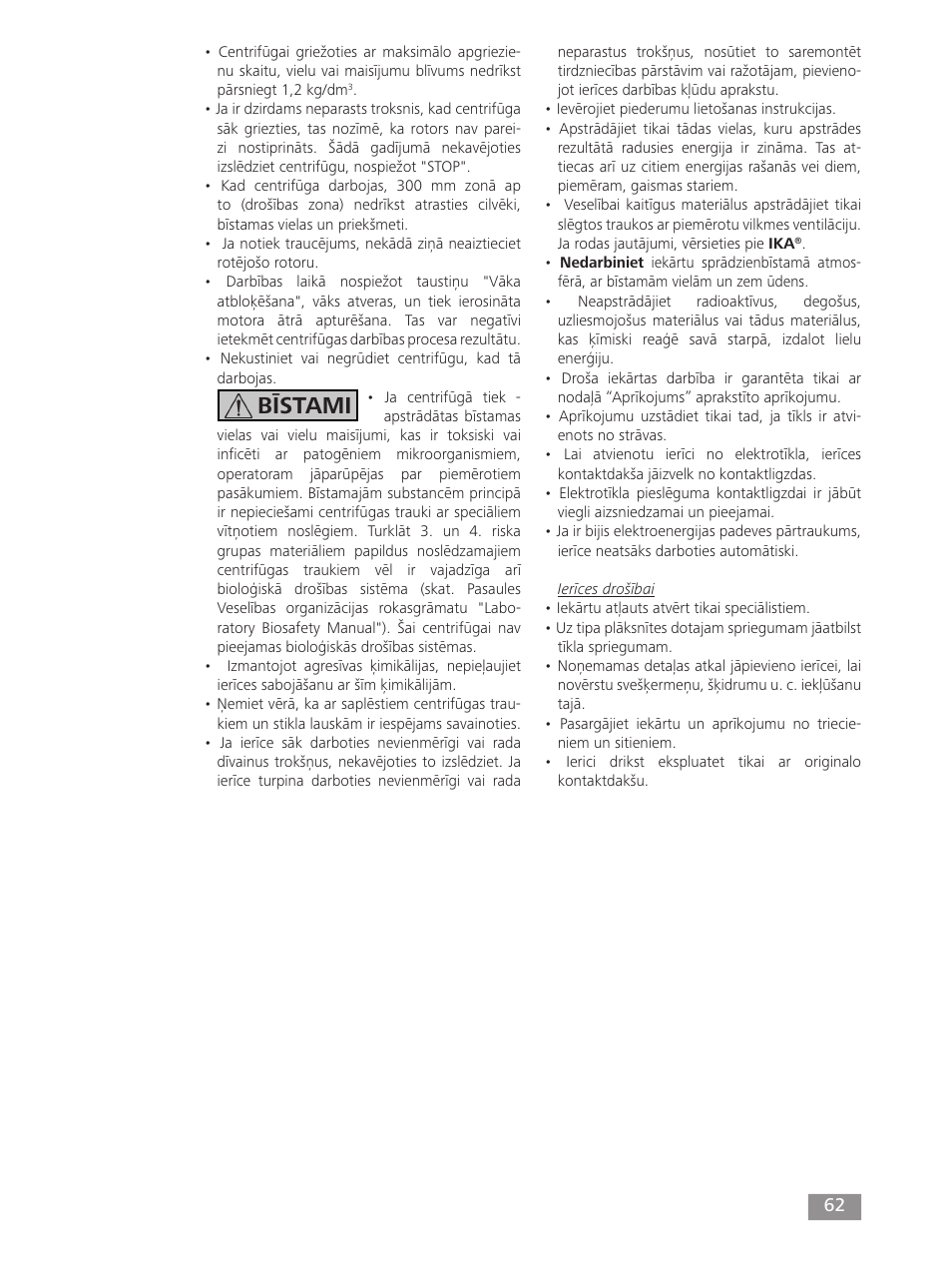Bīstami | IKA mini G User Manual | Page 62 / 72