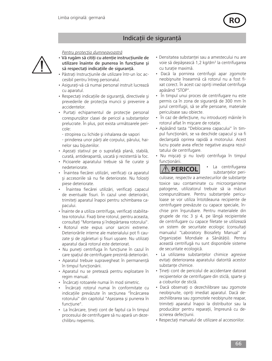 Pericol, Indicaţii de siguranţă | IKA mini G User Manual | Page 66 / 72