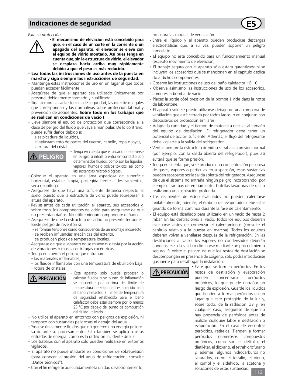 Indicaciones de seguridad, Peligro, Precaución | IKA RV 8 FLEX User Manual | Page 116 / 156