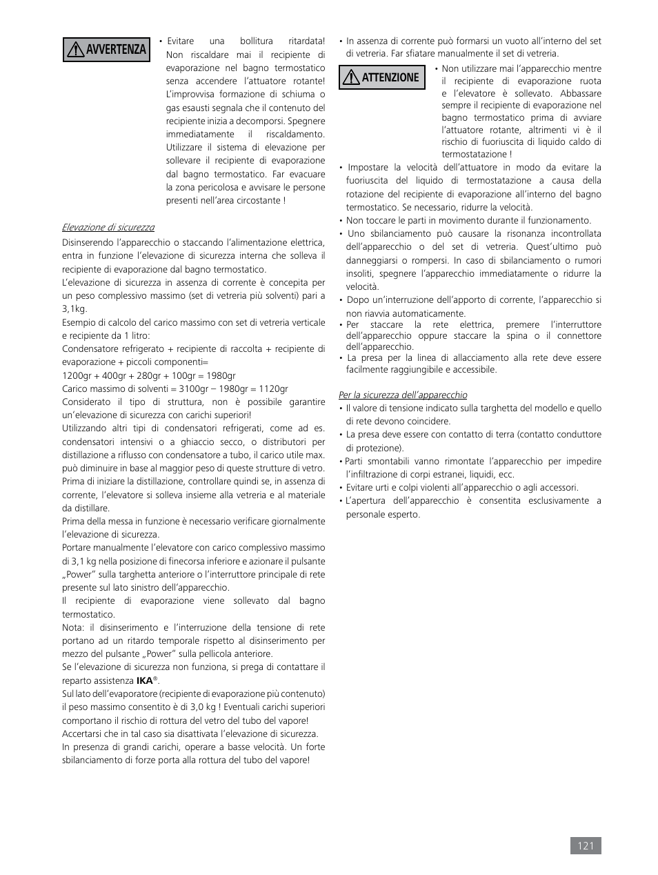 Avvertenza, Attenzione | IKA RV 8 FLEX User Manual | Page 121 / 156