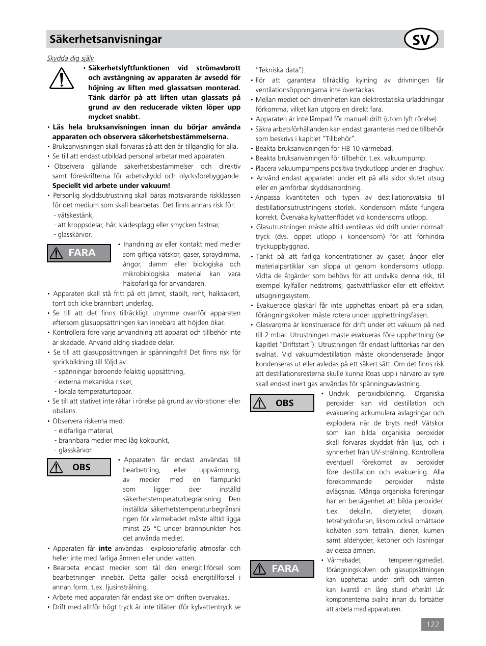 Säkerhetsanvisningar, Fara | IKA RV 8 FLEX User Manual | Page 122 / 156