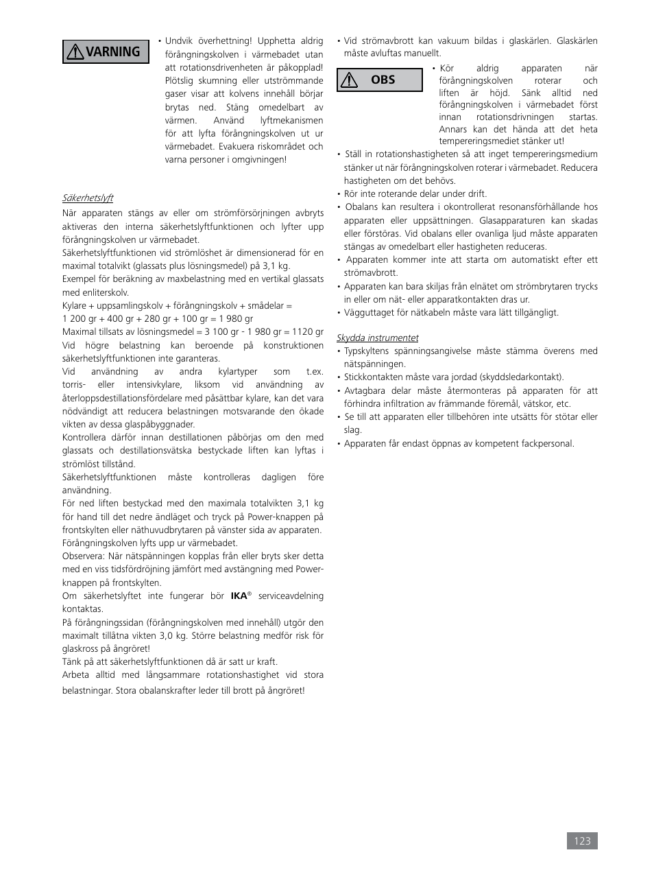 Varning | IKA RV 8 FLEX User Manual | Page 123 / 156