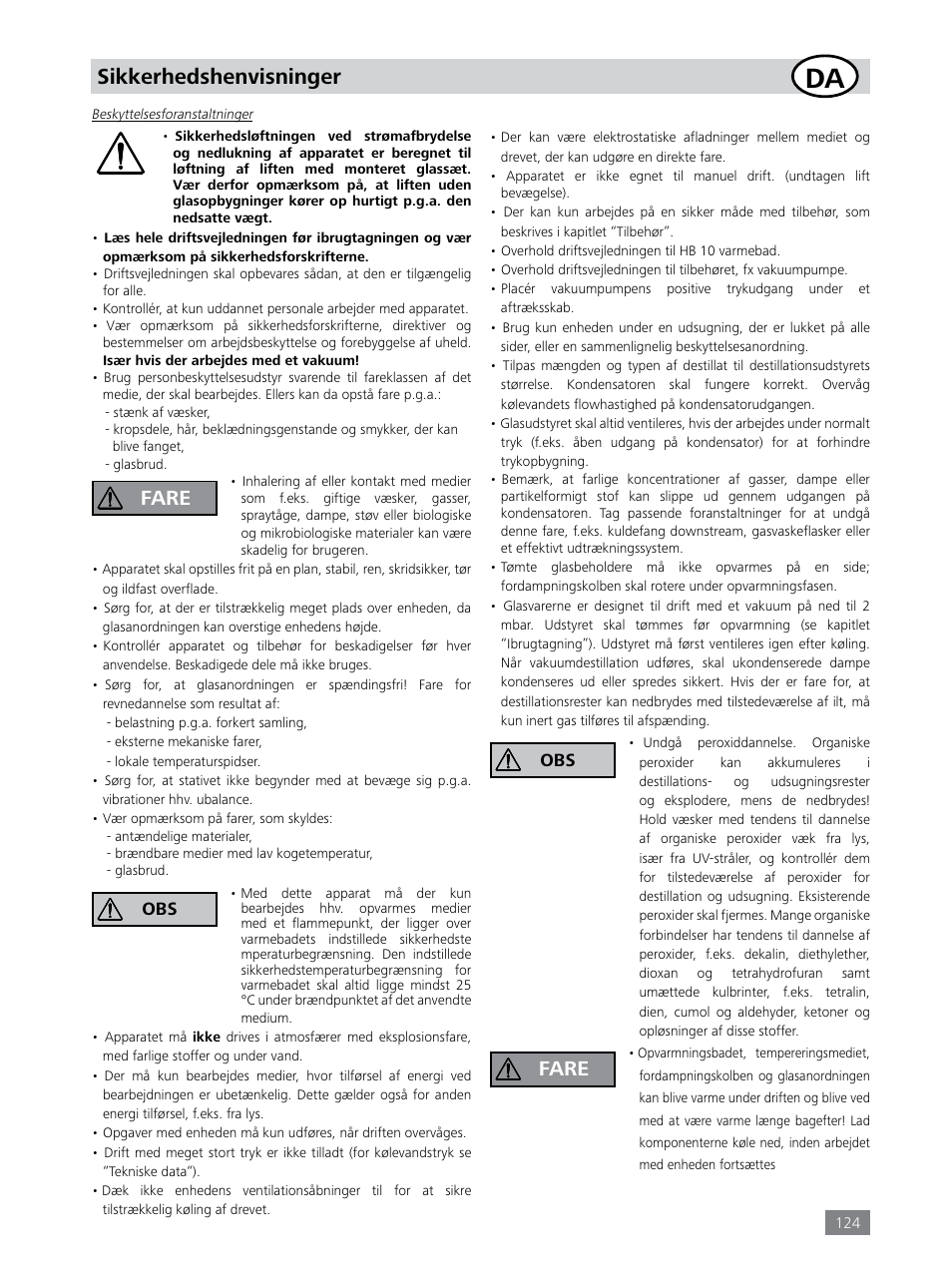 Sikkerhedshenvisninger, Fare | IKA RV 8 FLEX User Manual | Page 124 / 156