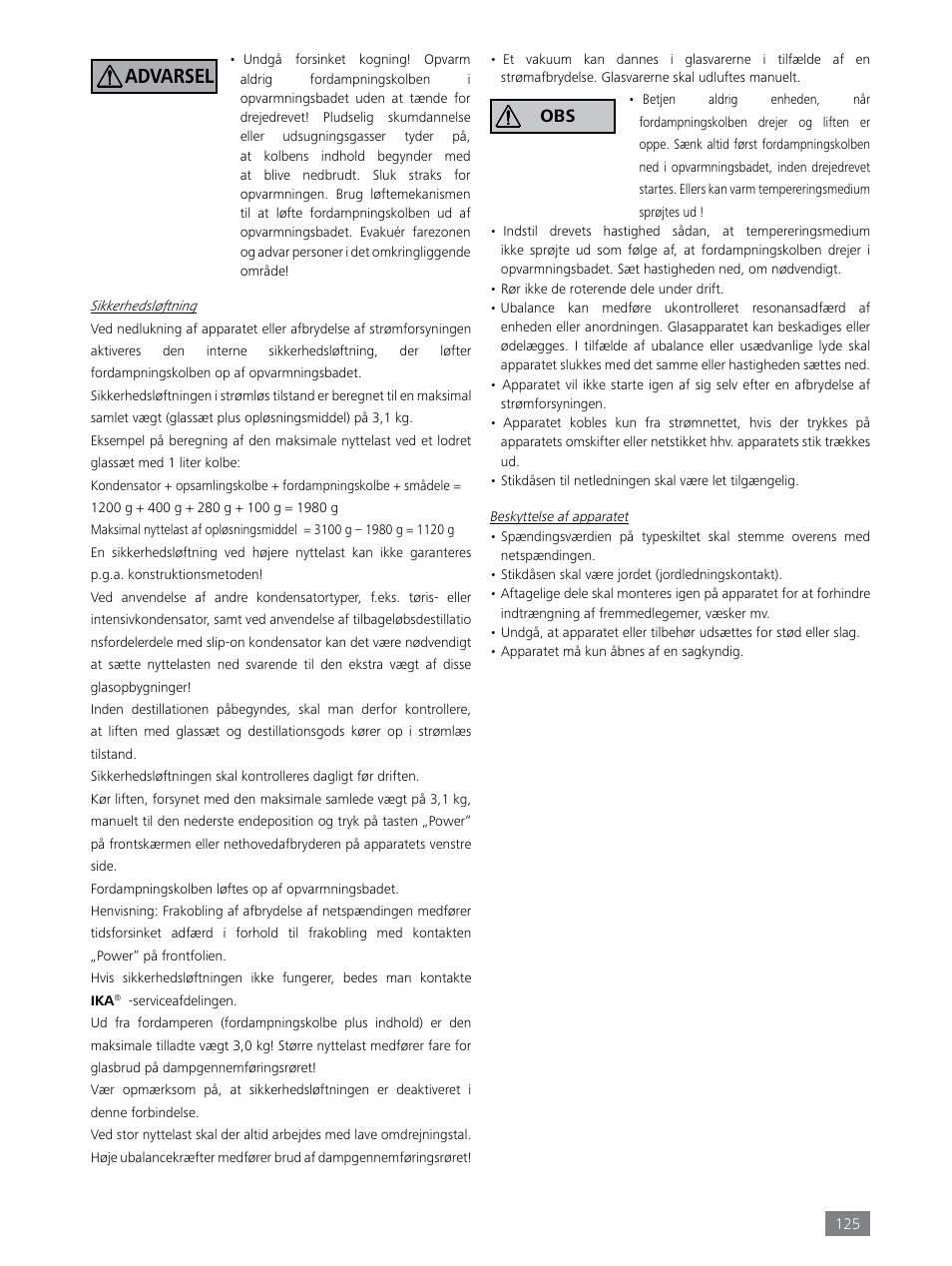 Advarsel | IKA RV 8 FLEX User Manual | Page 125 / 156
