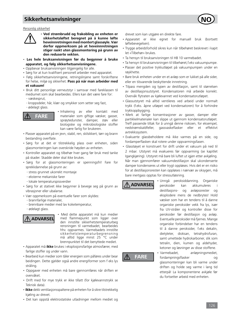 Sikkerhetsanvisninger, Fare | IKA RV 8 FLEX User Manual | Page 126 / 156