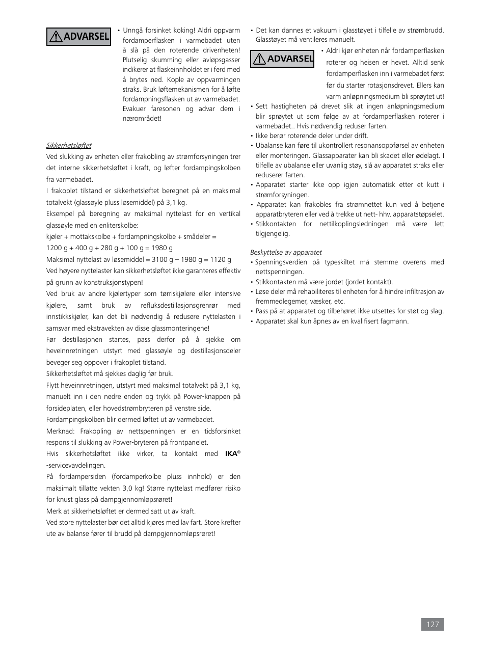 Advarsel | IKA RV 8 FLEX User Manual | Page 127 / 156