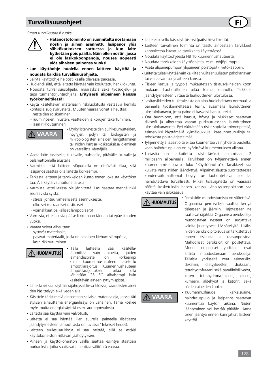 Turvallisuusohjeet, Vaara | IKA RV 8 FLEX User Manual | Page 128 / 156