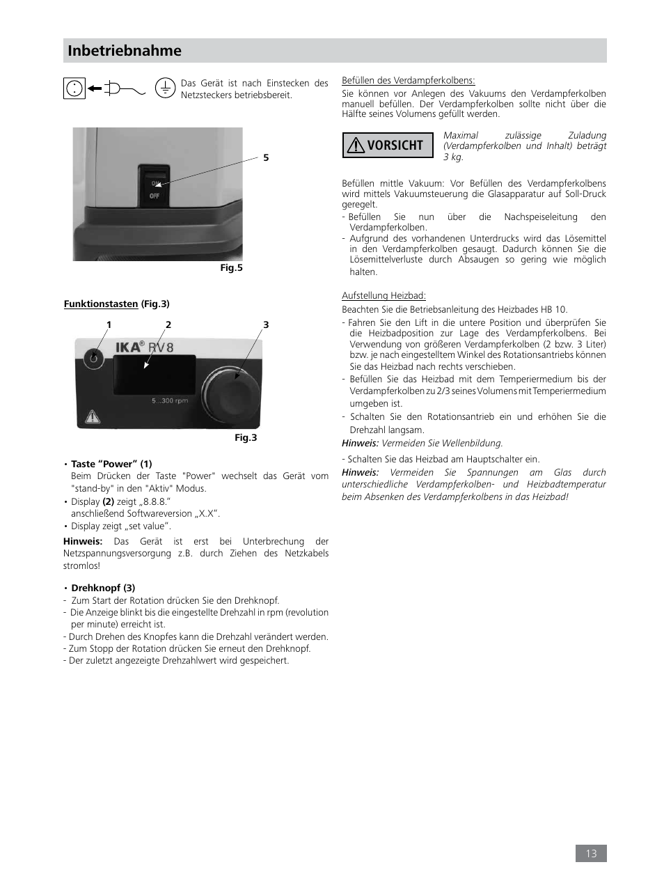 Inbetriebnahme, Vorsicht | IKA RV 8 FLEX User Manual | Page 13 / 156