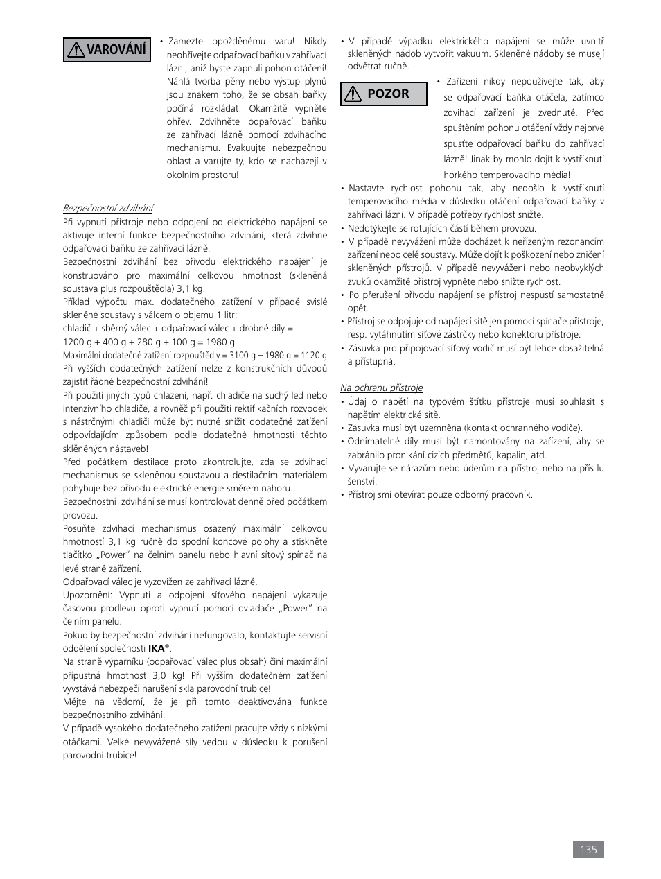 Varování, Pozor | IKA RV 8 FLEX User Manual | Page 135 / 156