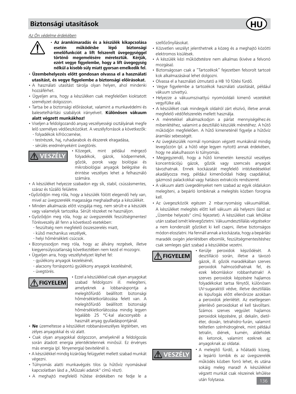 Biztonsági utasítások, Veszély | IKA RV 8 FLEX User Manual | Page 136 / 156