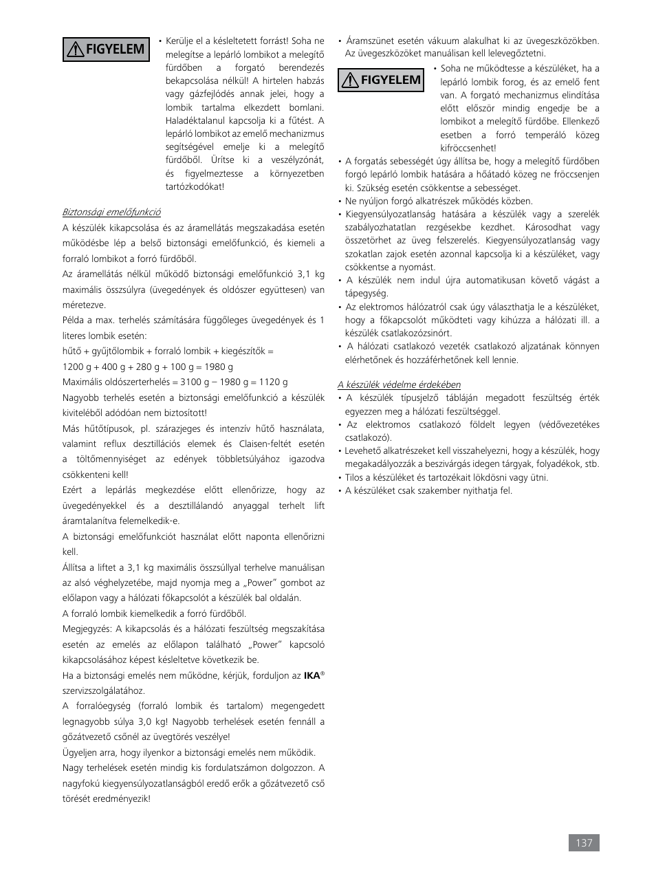 Figyelem | IKA RV 8 FLEX User Manual | Page 137 / 156