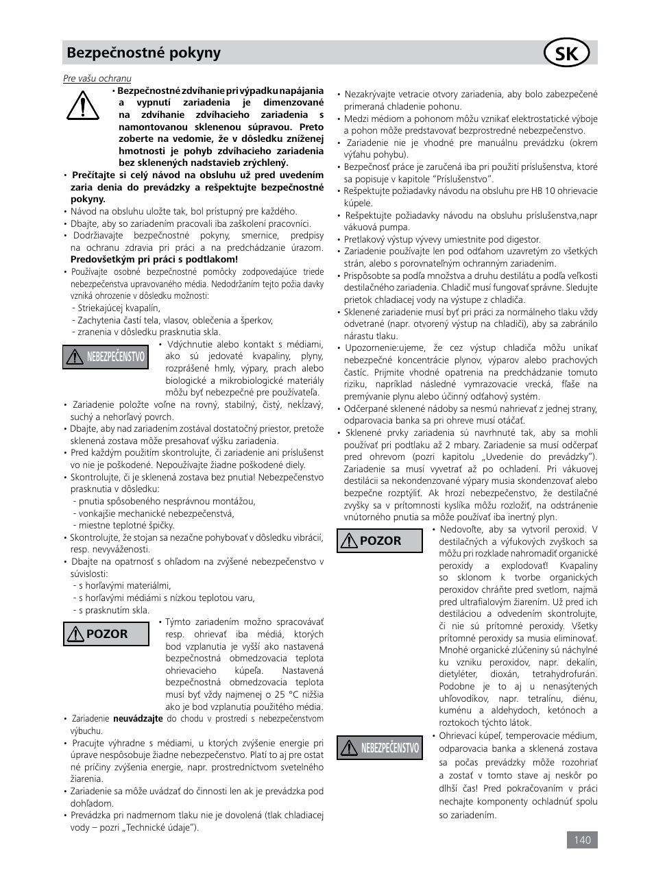 Bezpečnostné pokyny, Nebezpečenstvo | IKA RV 8 FLEX User Manual | Page 140 / 156