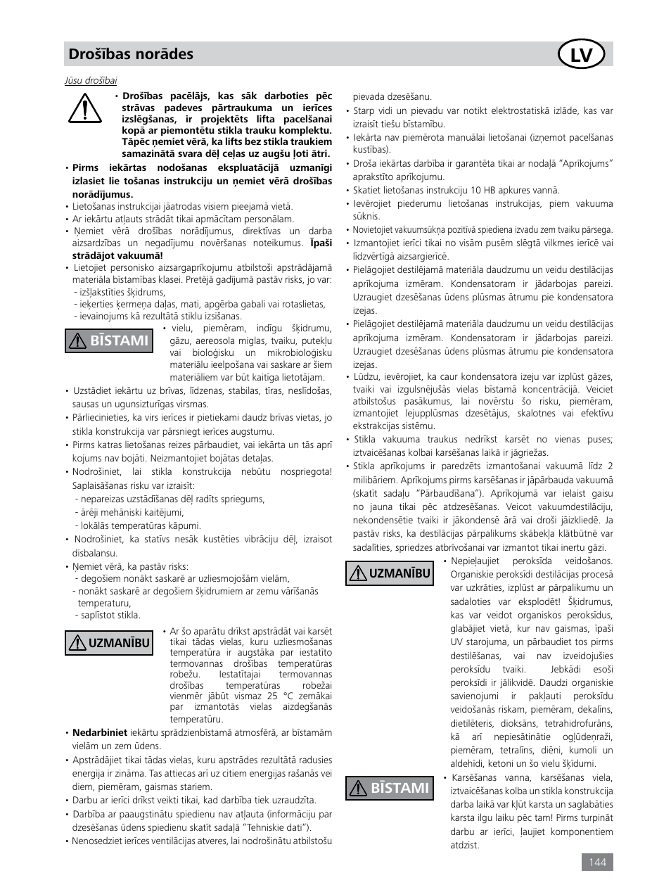 Drošības norādes, Bīstami | IKA RV 8 FLEX User Manual | Page 144 / 156