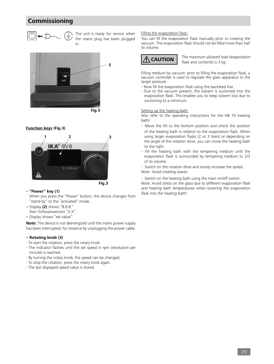 Commissioning, Caution | IKA RV 8 FLEX User Manual | Page 29 / 156