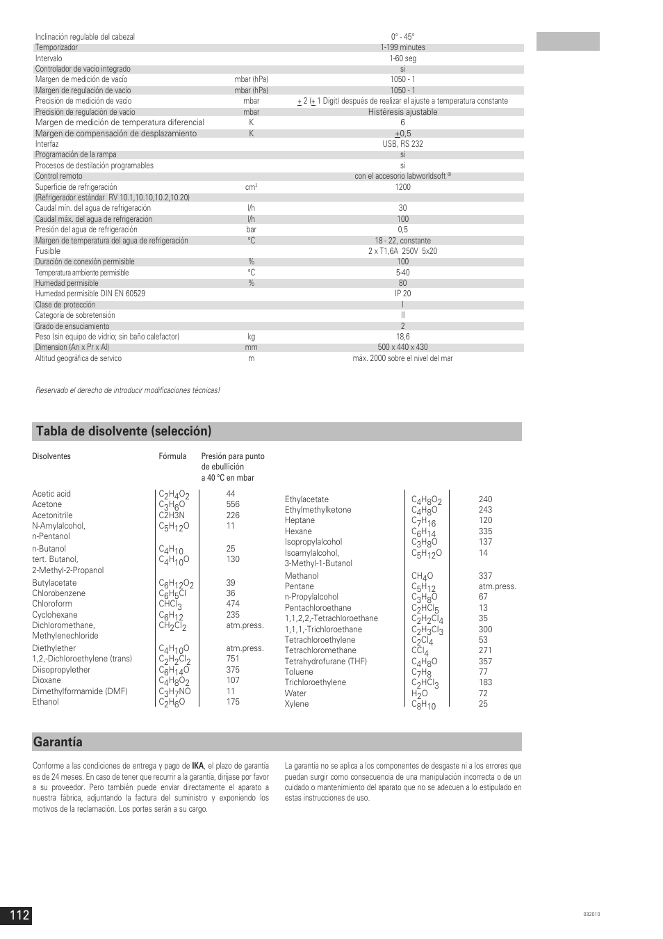 Tabla de disolvente (selección) garantía | IKA RV 10 control FLEX User Manual | Page 111 / 114