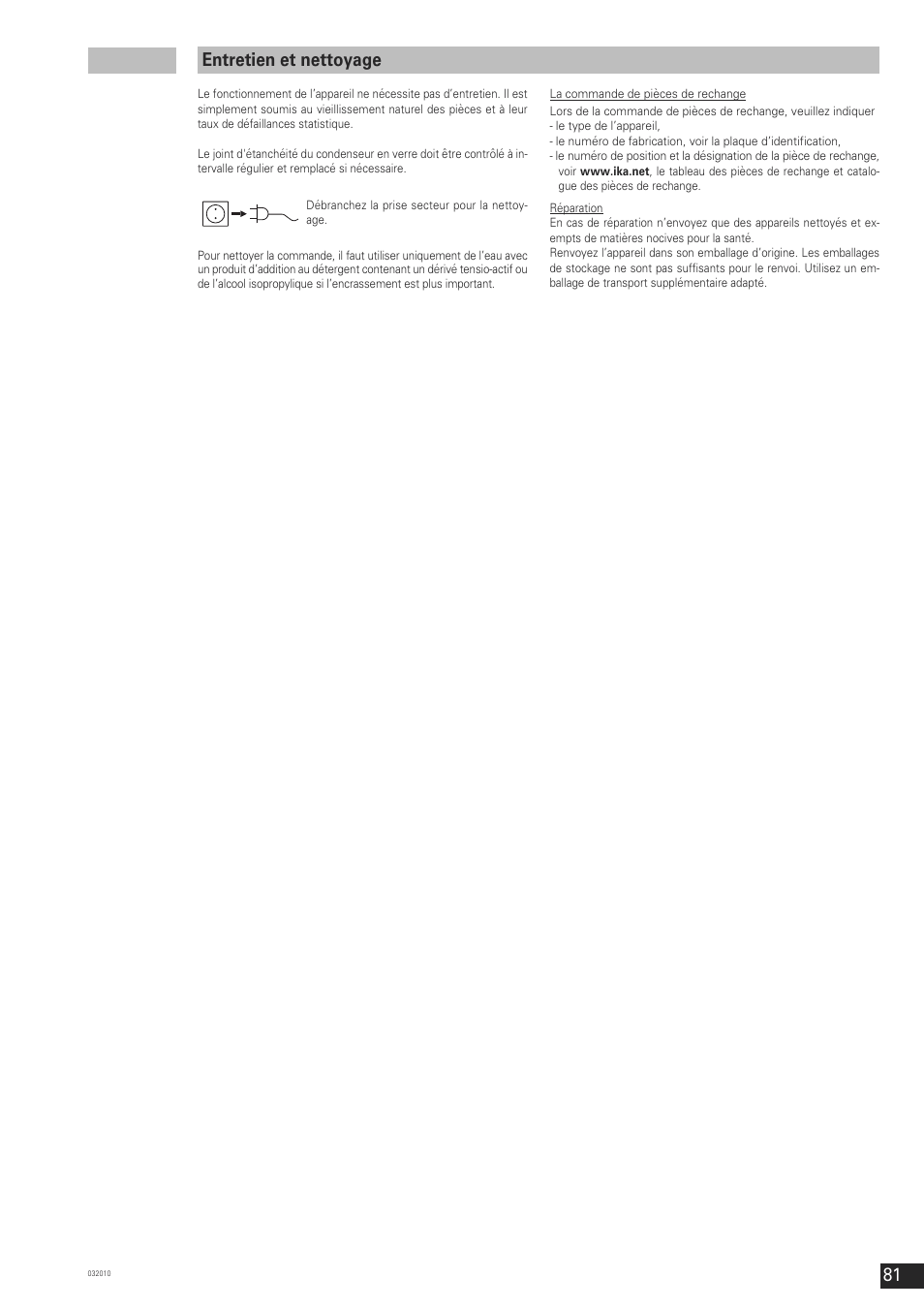 Entretien et nettoyage | IKA RV 10 control FLEX User Manual | Page 80 / 114