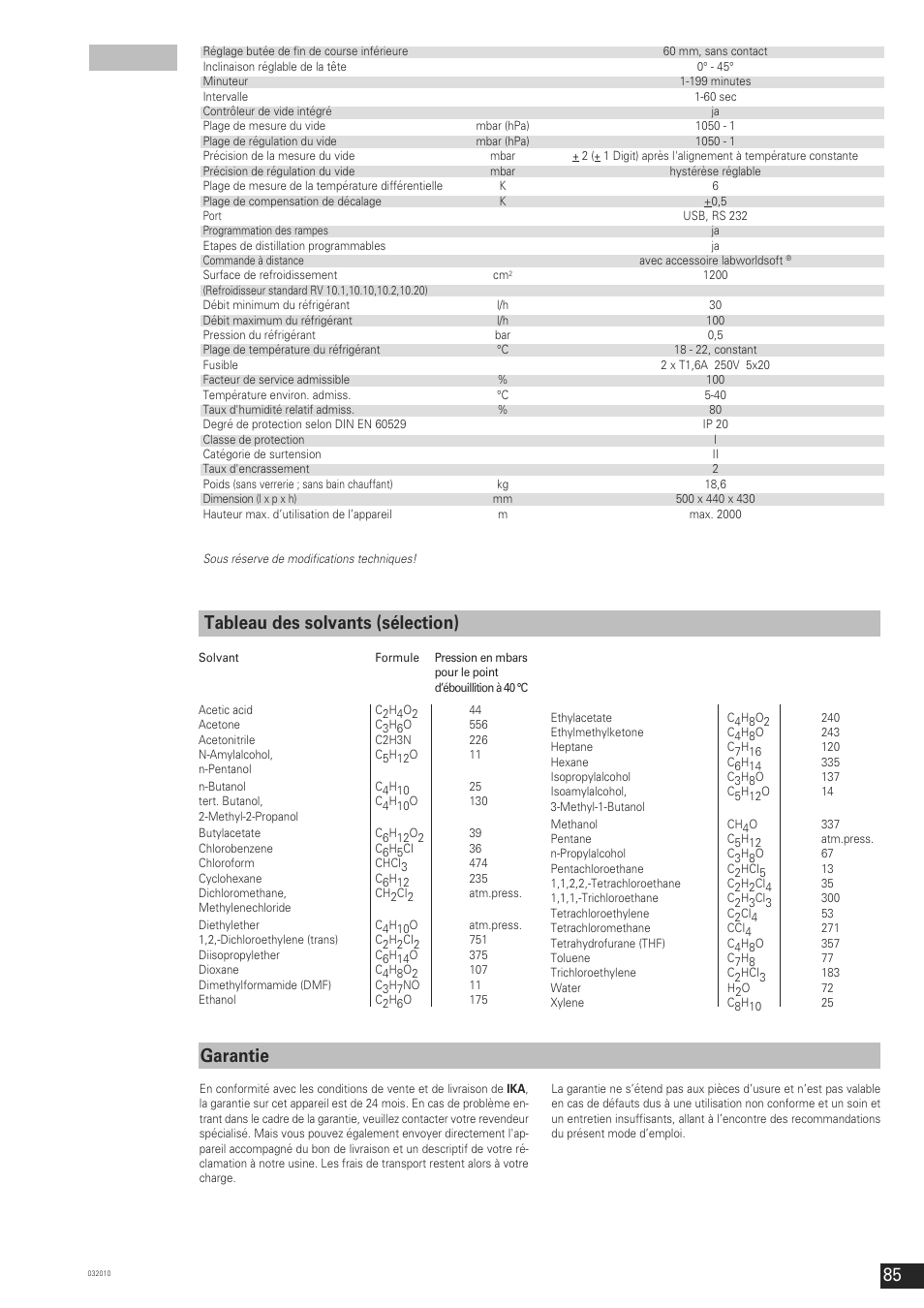 Tableau des solvants (sélection) garantie | IKA RV 10 control FLEX User Manual | Page 84 / 114
