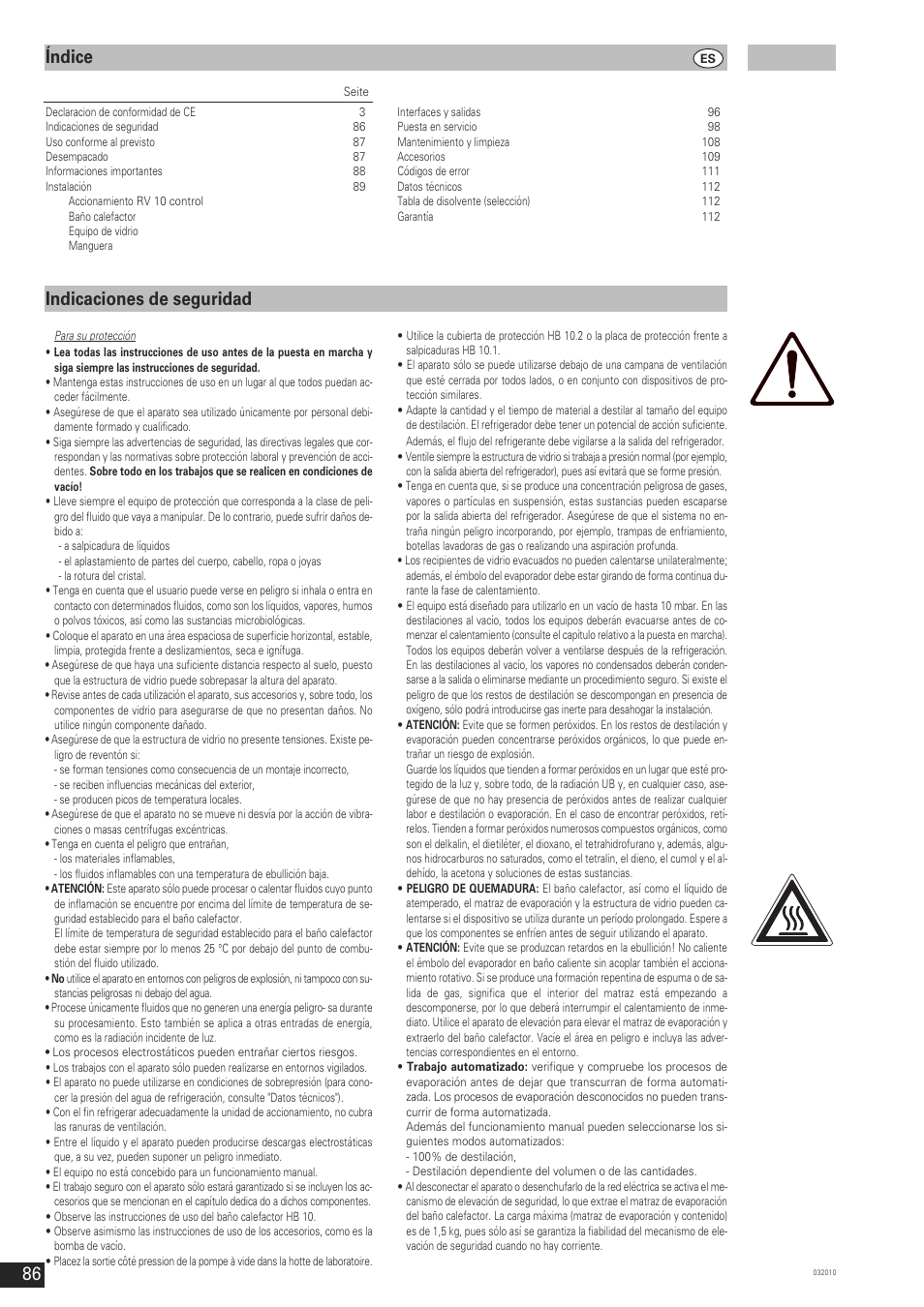 Indicaciones de seguridad índice | IKA RV 10 control FLEX User Manual | Page 85 / 114