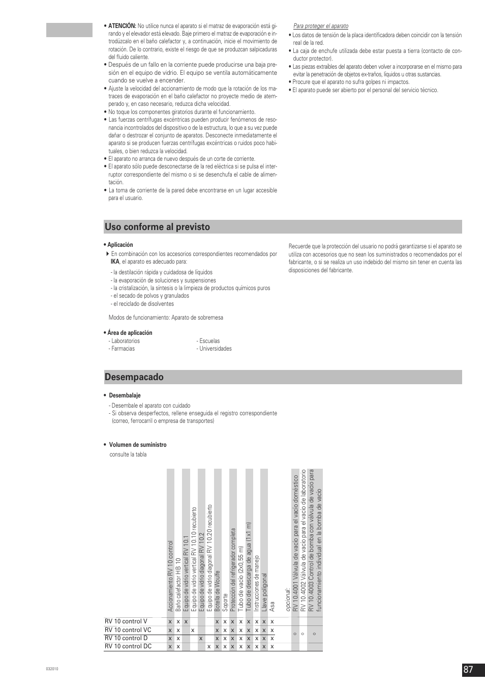 Uso conforme al previsto desempacado | IKA RV 10 control FLEX User Manual | Page 86 / 114