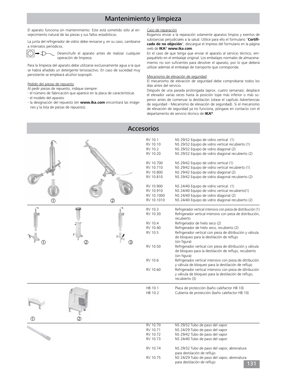 Mantenimiento y limpieza, Accesorios | IKA RV 10 control FLEX auto User Manual | Page 131 / 172