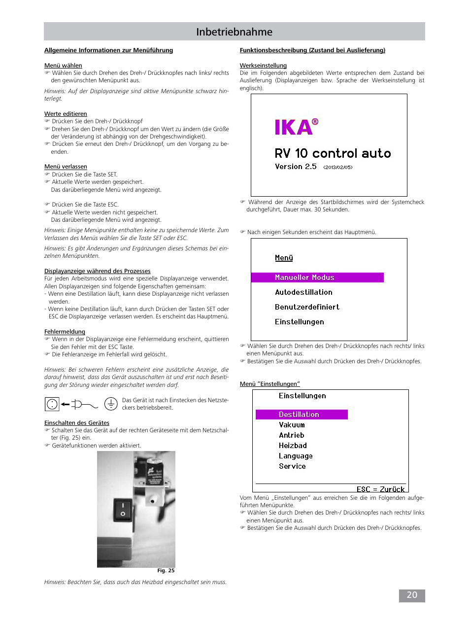 Inbetriebnahme | IKA RV 10 control FLEX auto User Manual | Page 20 / 172