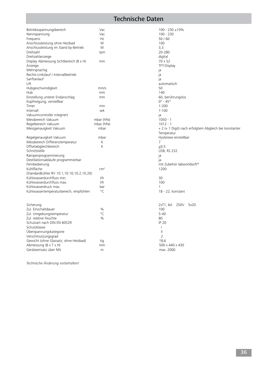 Technische daten | IKA RV 10 control FLEX auto User Manual | Page 36 / 172