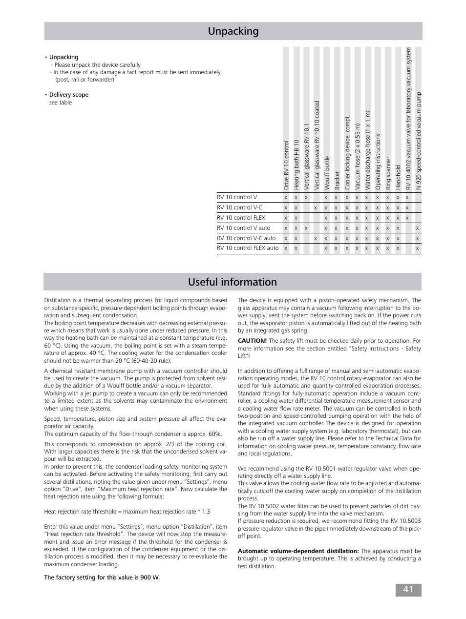 Useful information, Unpacking | IKA RV 10 control FLEX auto User Manual | Page 41 / 172