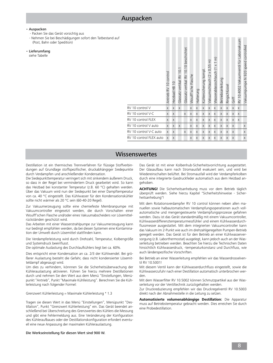 Auspacken, Wissenswertes | IKA RV 10 control FLEX auto User Manual | Page 8 / 172