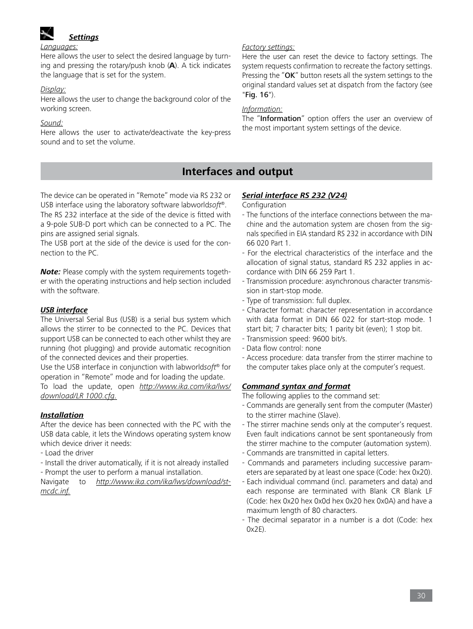 Interfaces and output | IKA LR 1000 control Package User Manual | Page 30 / 104