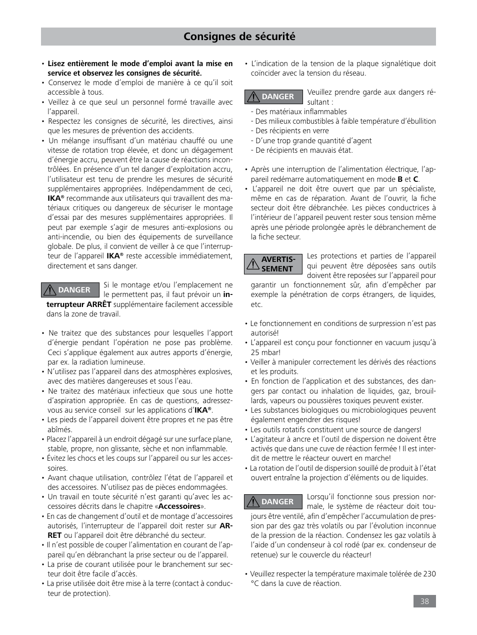 Consignes de sécurité | IKA LR 1000 control Package User Manual | Page 38 / 104