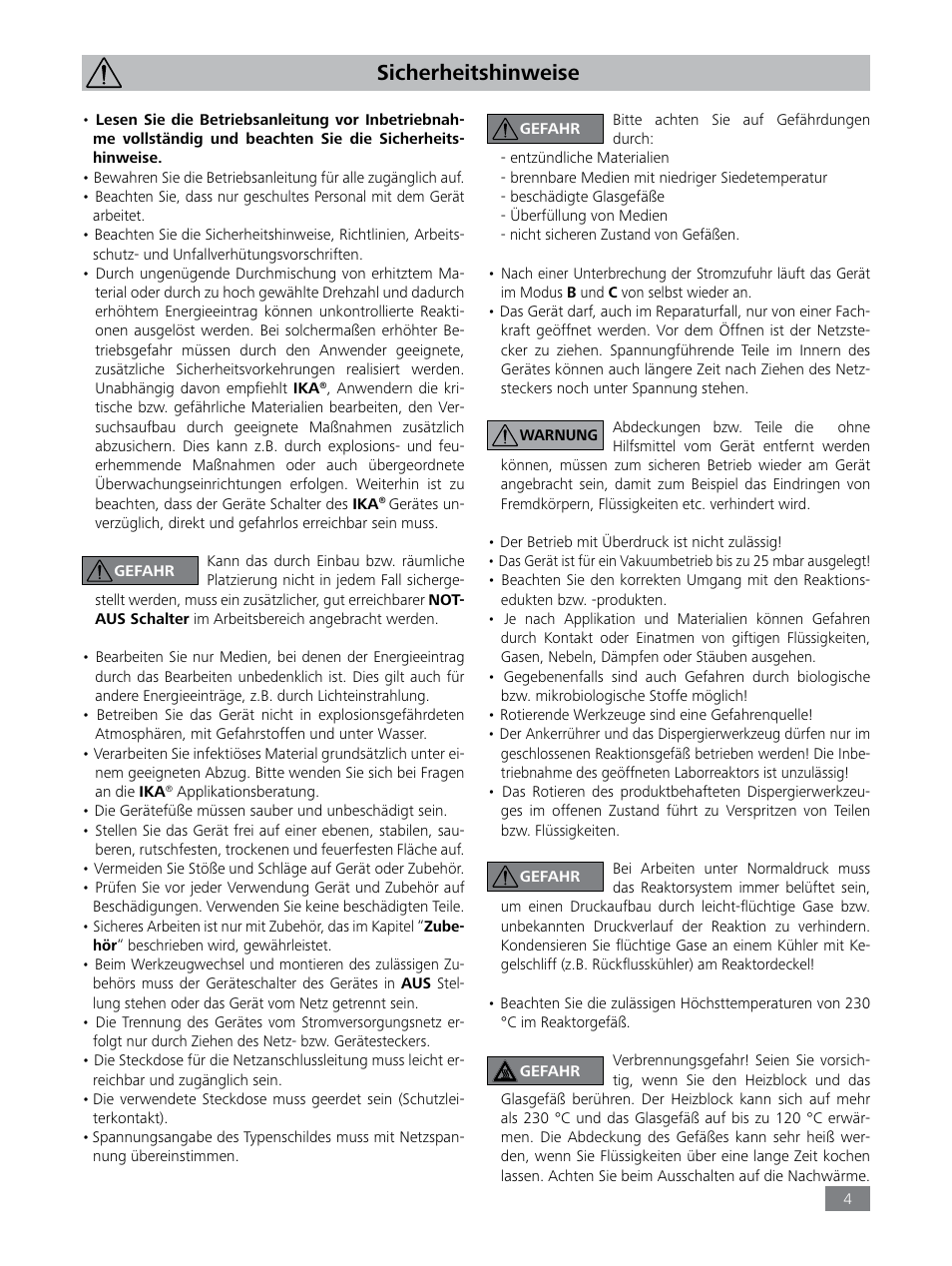 Sicherheitshinweise | IKA LR 1000 control Package User Manual | Page 4 / 104
