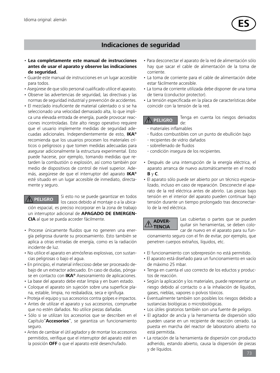 Indicaciones de seguridad | IKA LR 1000 control Package User Manual | Page 73 / 104