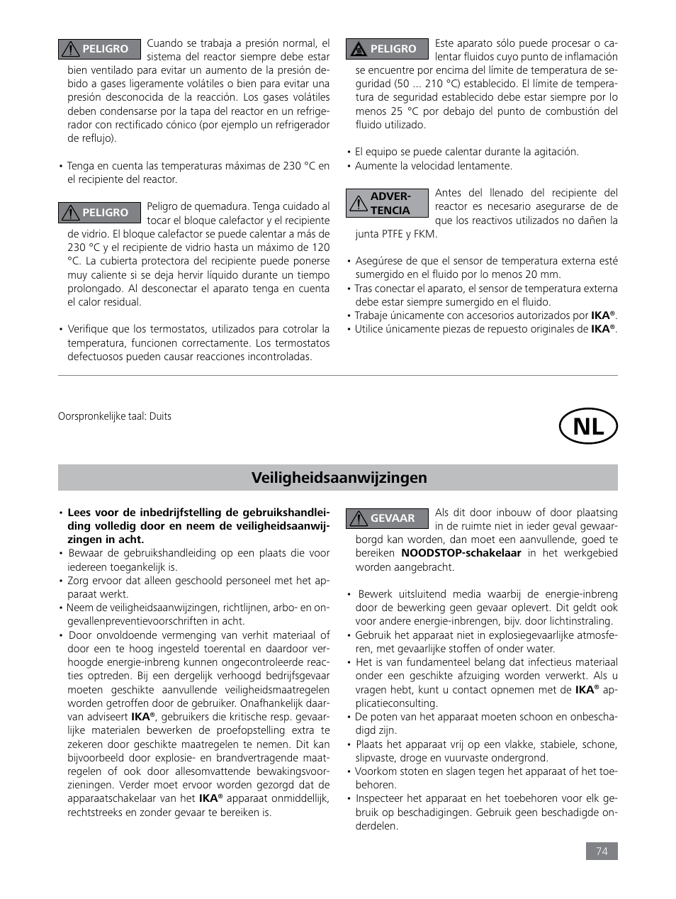 Veiligheidsaanwijzingen | IKA LR 1000 control Package User Manual | Page 74 / 104