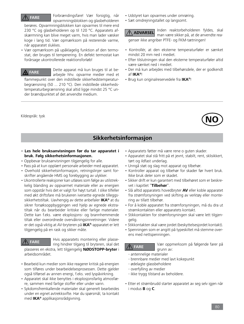 Sikkerhetsinformasjon | IKA LR 1000 control Package User Manual | Page 80 / 104