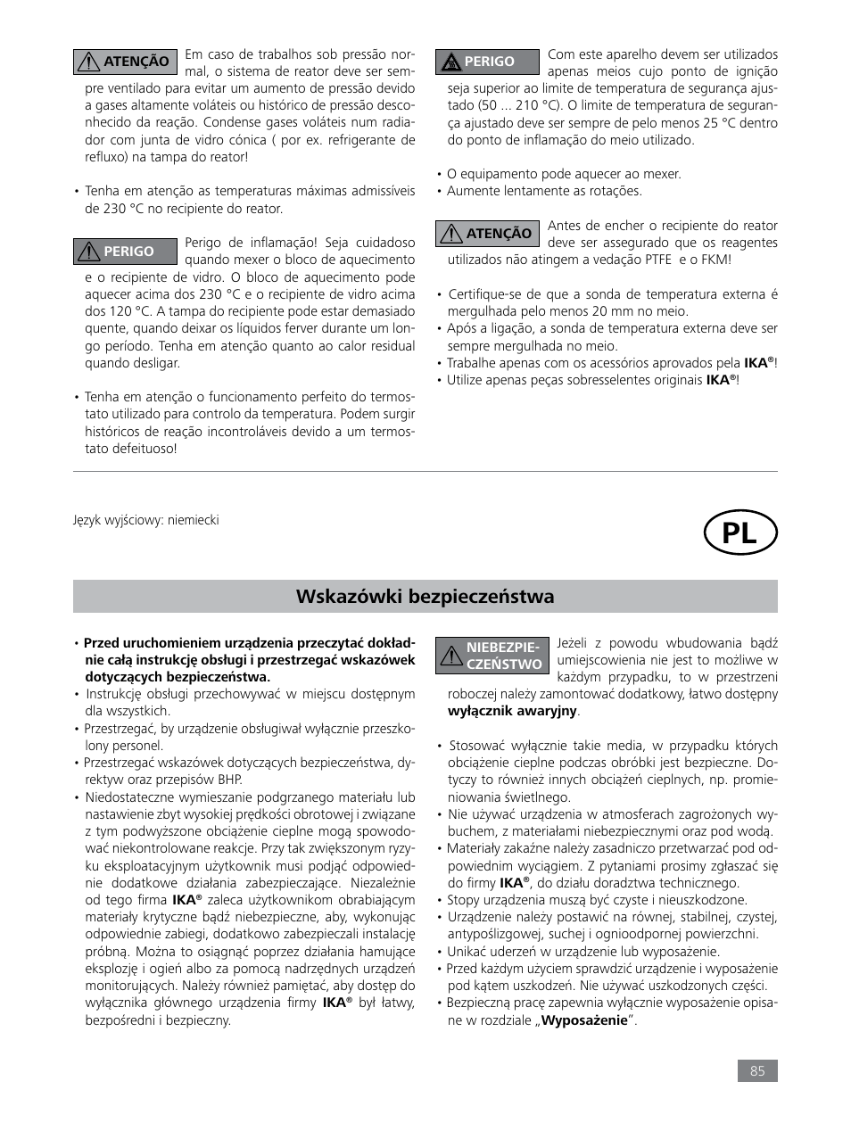 Wskazówki bezpieczeństwa | IKA LR 1000 control Package User Manual | Page 85 / 104