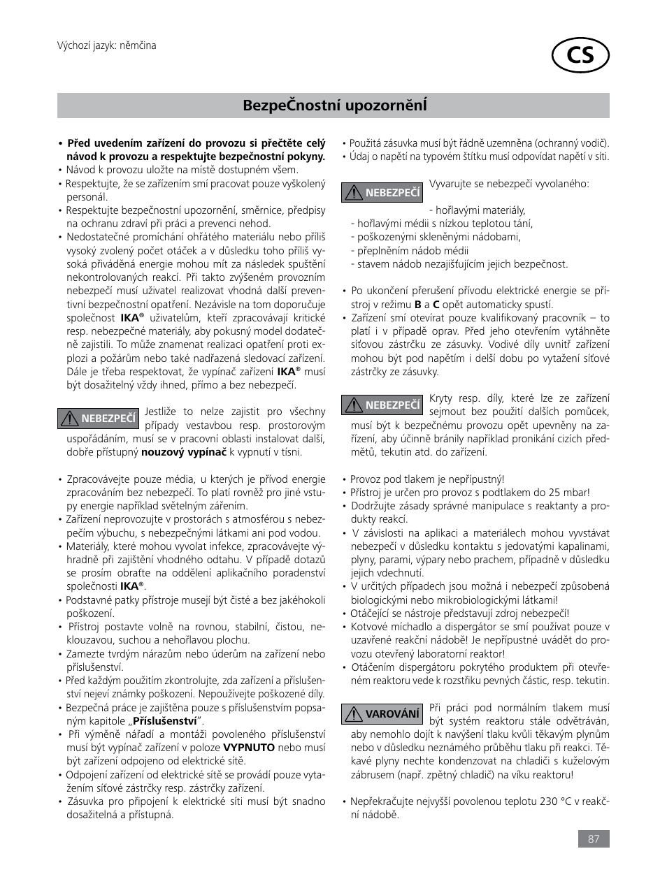 Bezpečnostní upozornĕní | IKA LR 1000 control Package User Manual | Page 87 / 104