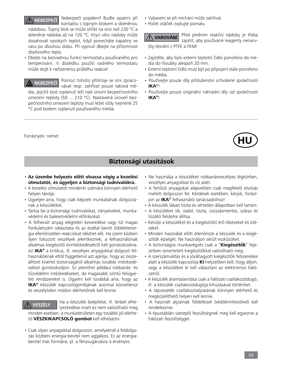 Biztonsági utasitások | IKA LR 1000 control Package User Manual | Page 88 / 104