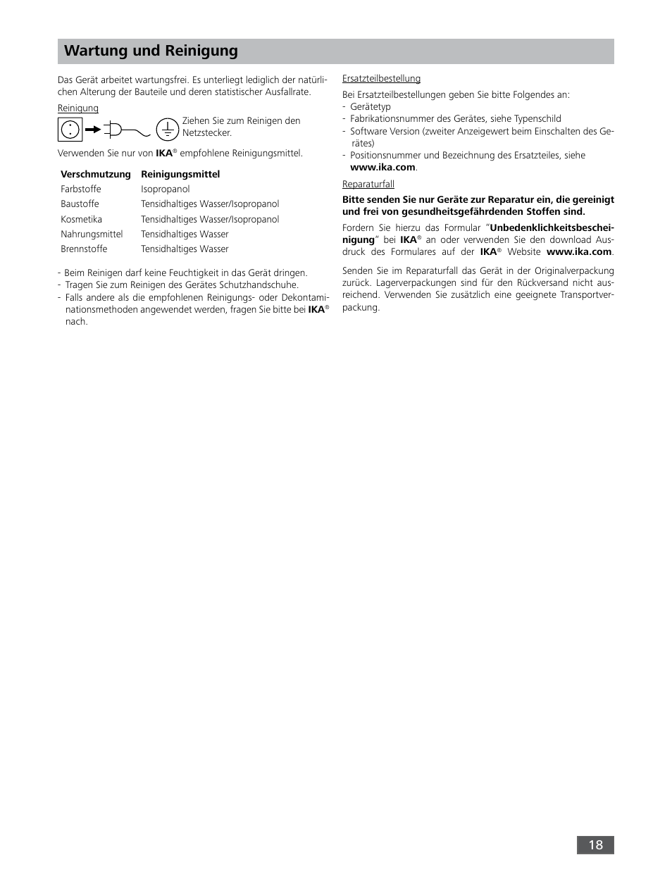 Wartung und reinigung | IKA RET control-visc User Manual | Page 18 / 88