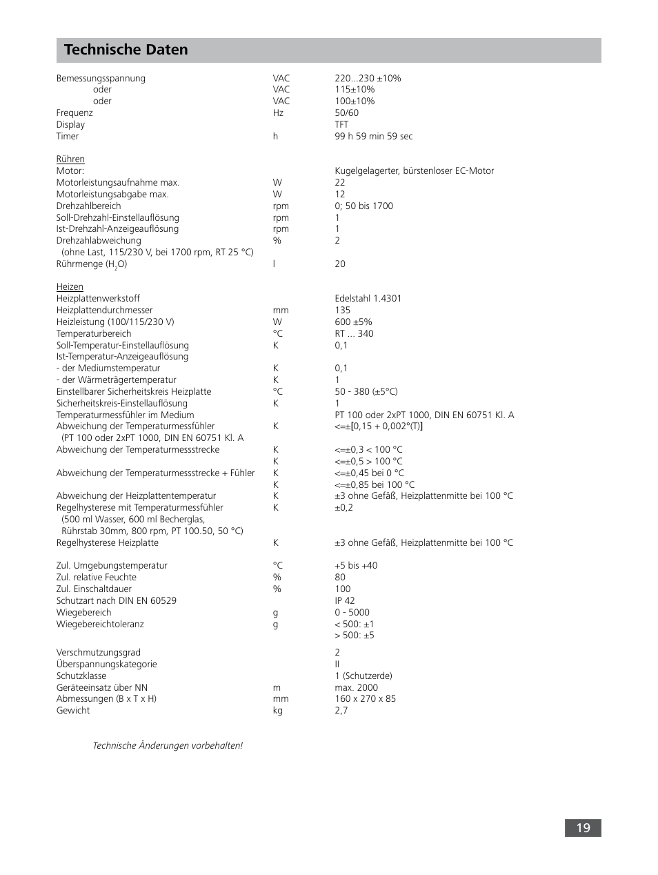 Technische daten | IKA RET control-visc User Manual | Page 19 / 88