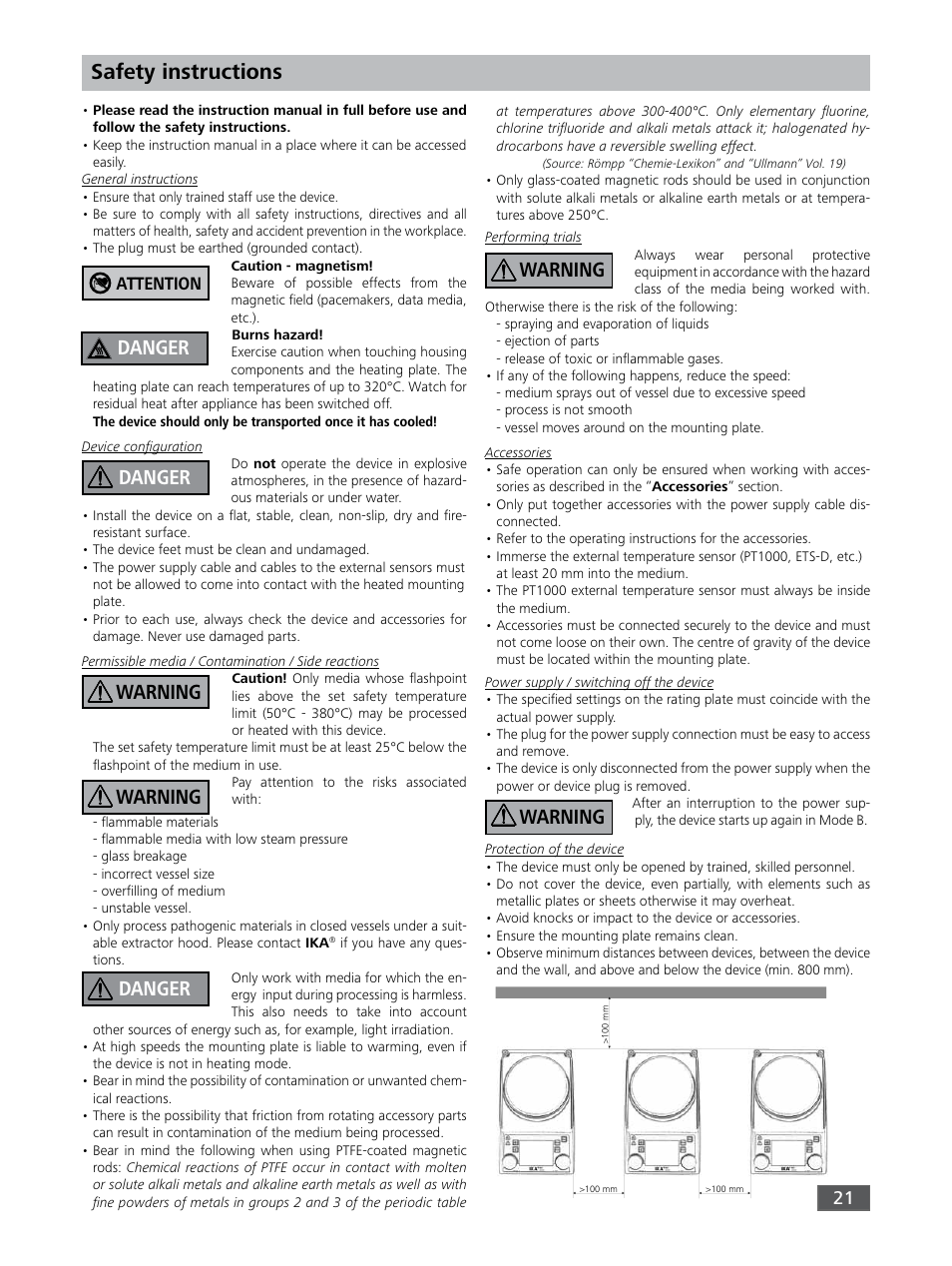 Safety instructions, Danger, Warning danger warning warning danger warning | Attention | IKA RET control-visc User Manual | Page 21 / 88