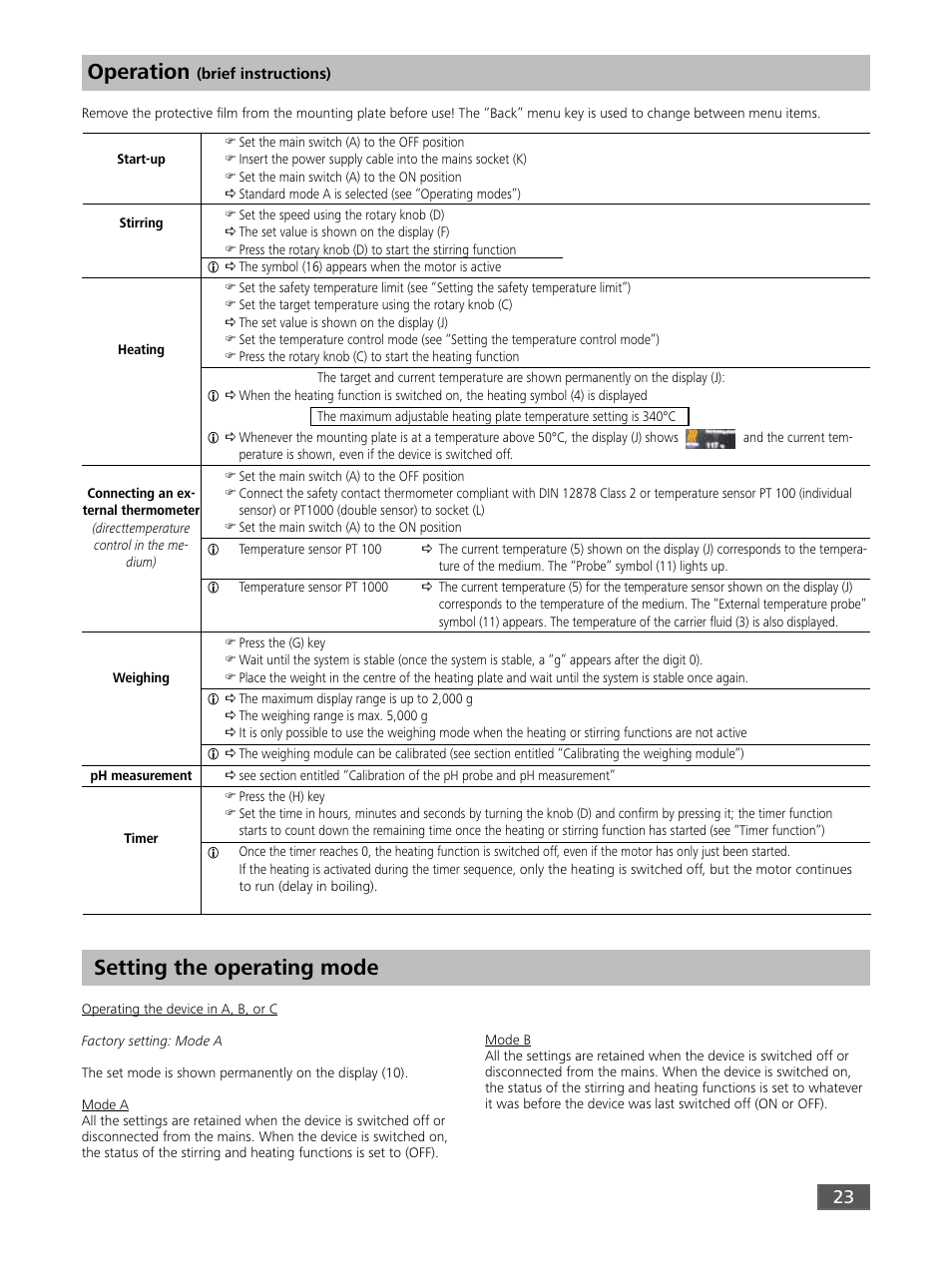 Operation, Setting the operating mode | IKA RET control-visc User Manual | Page 23 / 88